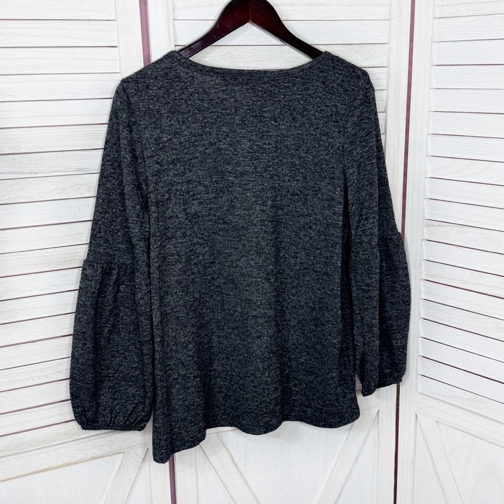 Absolutely Famous Bishop Long Sleeve Knit Top Charcoal Grey Medium Dark Poet - Picture 8 of 12